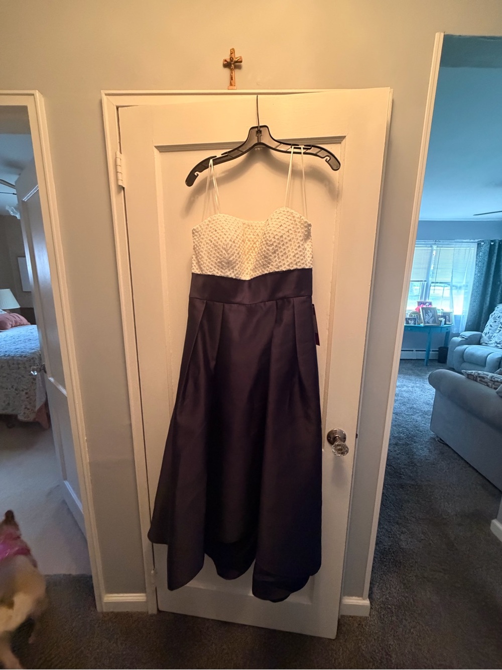 Carmen Marc Valvo White Bodice Purple Satin High-Low Dress